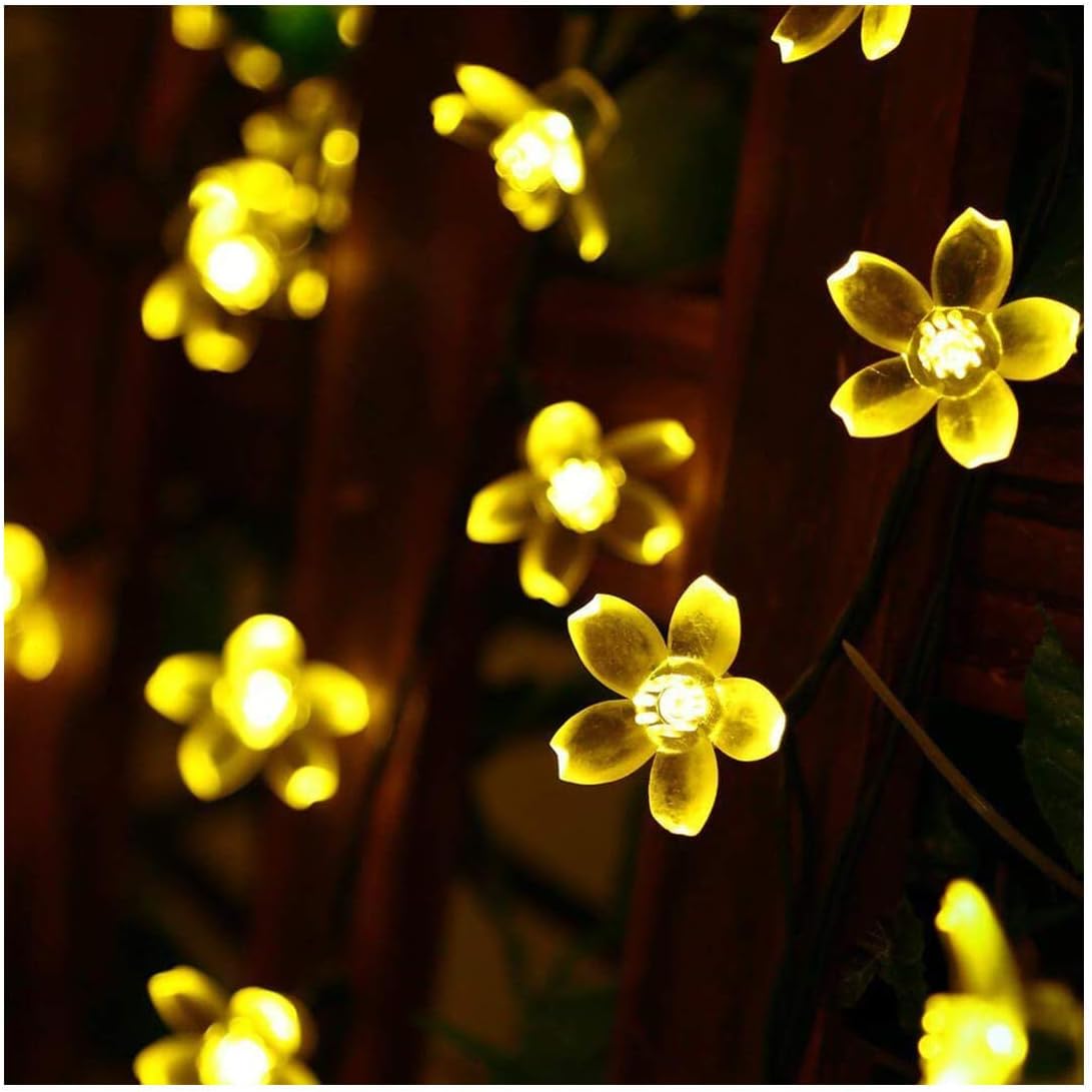 SEMILITS Christmas Decorations String Lights Outdoor Waterproof 23ft 50 LED Flower Solar Fairy Light for Tree Garden Fence Patio Yard Halloween Warm White