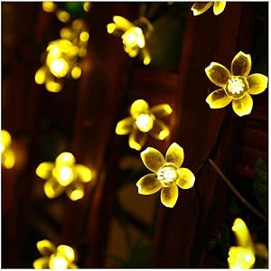 SEMILITS Christmas Decorations String Lights Outdoor Waterproof 23ft 50 LED Flower Solar Fairy Light for Tree Garden Fence Patio Yard Halloween Warm White