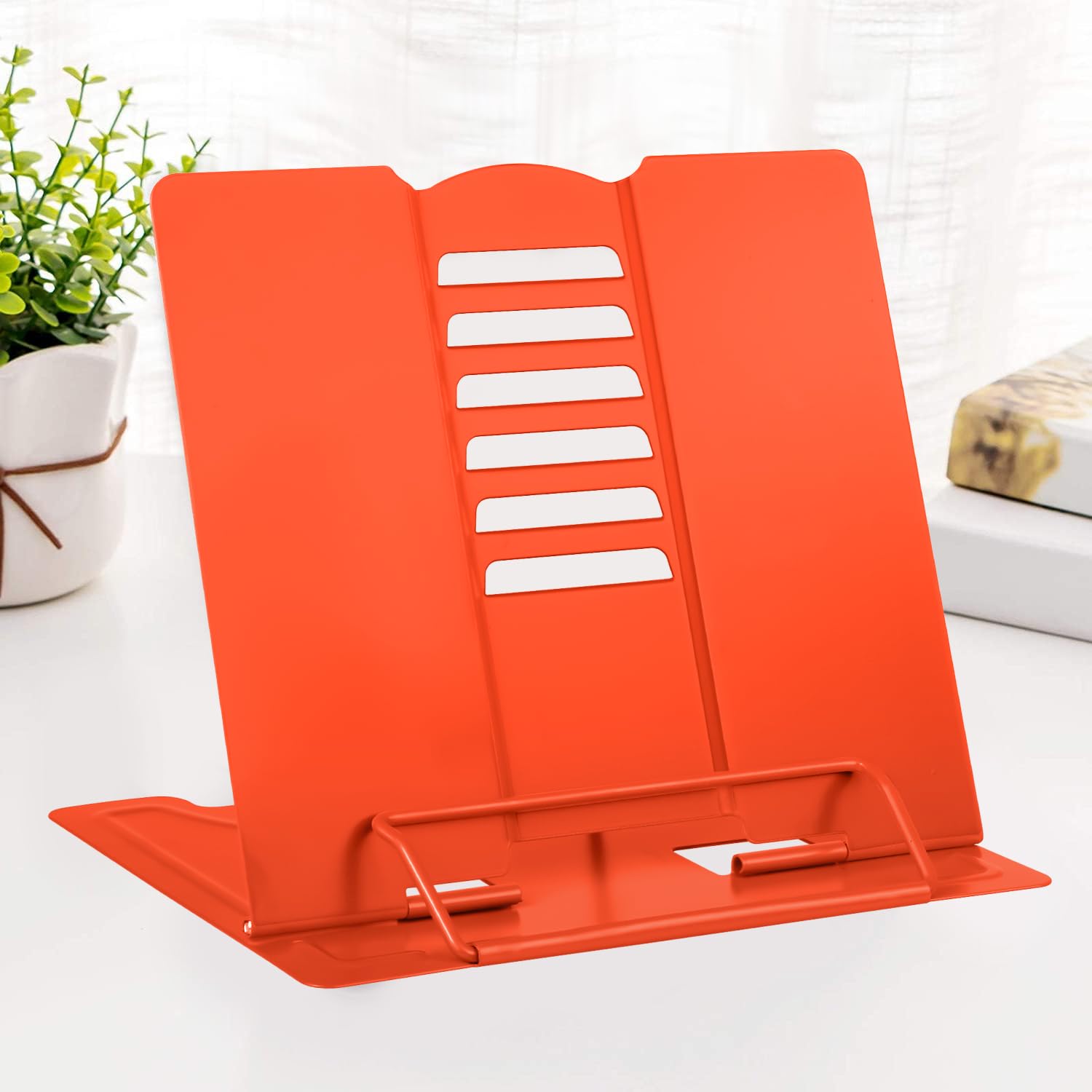 Metal Book Stand Reading Book Holder Lightweight Cook Book Stands Portable Textbook Holders Adjustable Recipe Document Stand Tablet Music Book Stands&Holders(Orange)