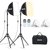 mmcrz 2Pack Professional Softbox Lighting Kit, 16'' x 16'' Studio Lights with 85W 2700-6500K E27 LED Bulbs, Continuous Lighting for Photography/Video Recording/Live Streaming