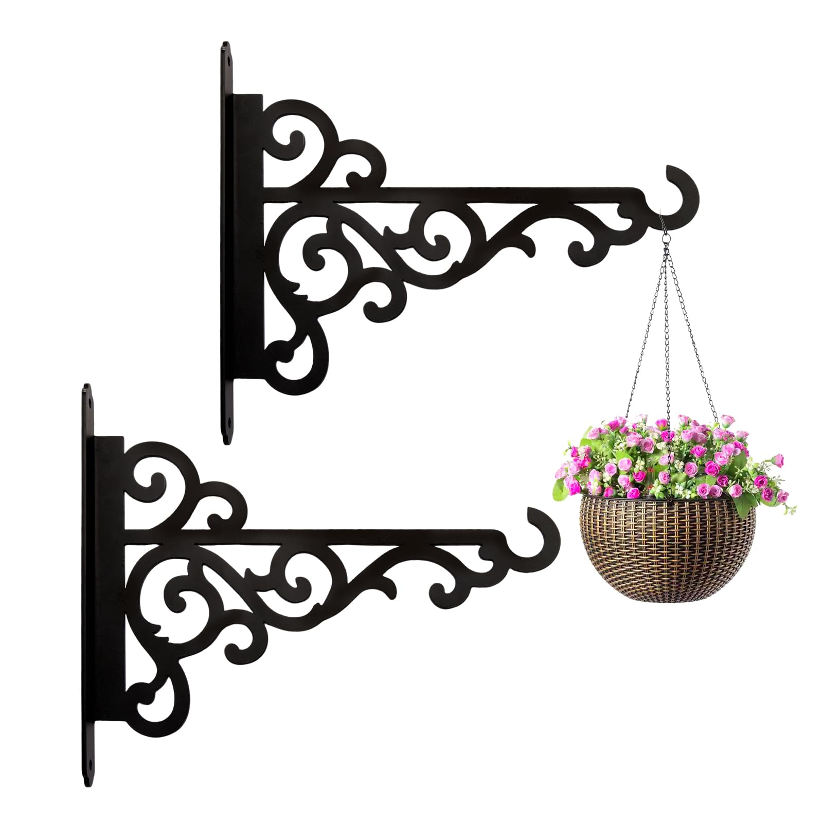 Photo 1 of 2-Pack Aesthetic Wall Plant Hanger Indoor and Outdoor – 10.63 Inch Metal Hanging Plant Bracket, Anti Rust Plant Hooks for Hanging Plants Black, Bird Feede, Wind Chime, Lantern