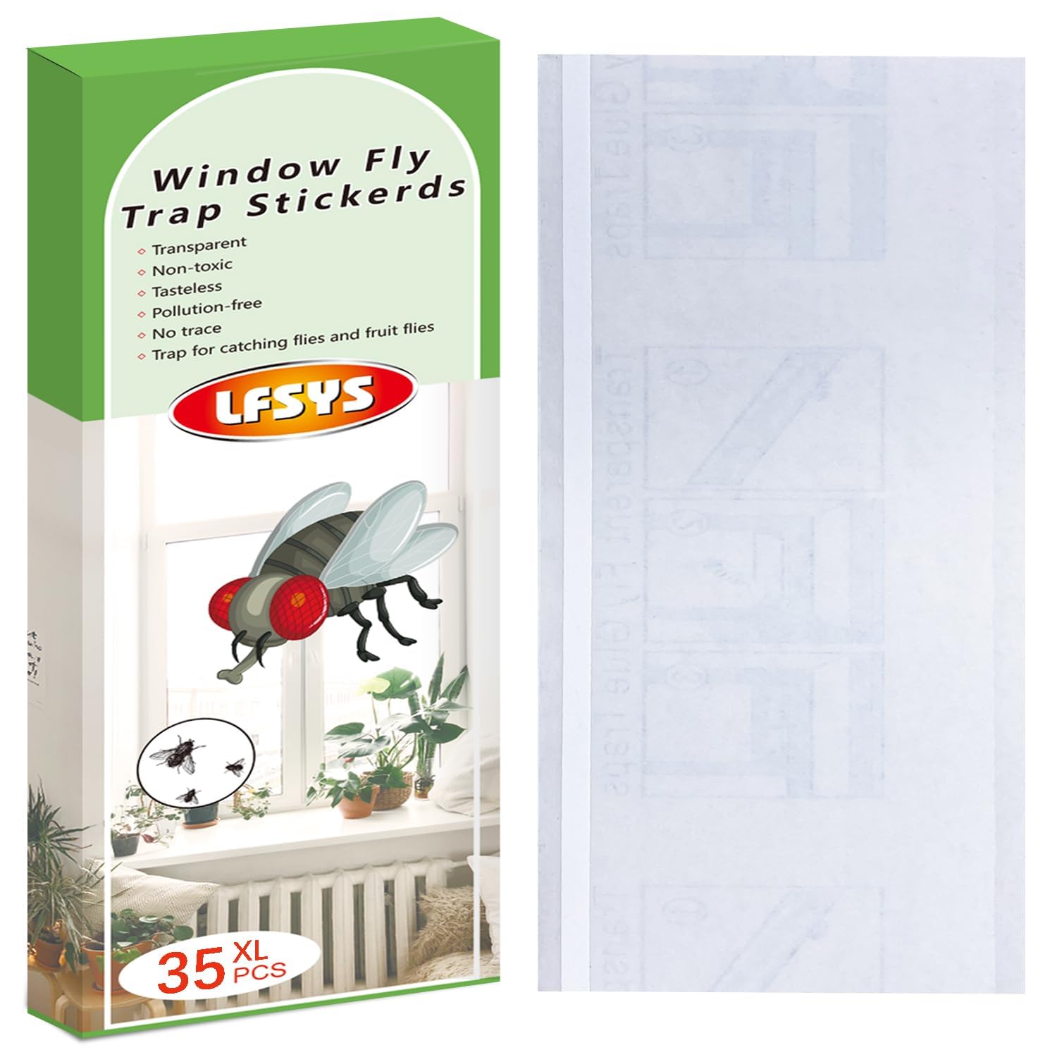 LFSYS 35XL Pack Window Fly Trap, Fruit Fly Traps for Indoors, Fly Trap Indoor Clear, Fly Paper Sticky Strips