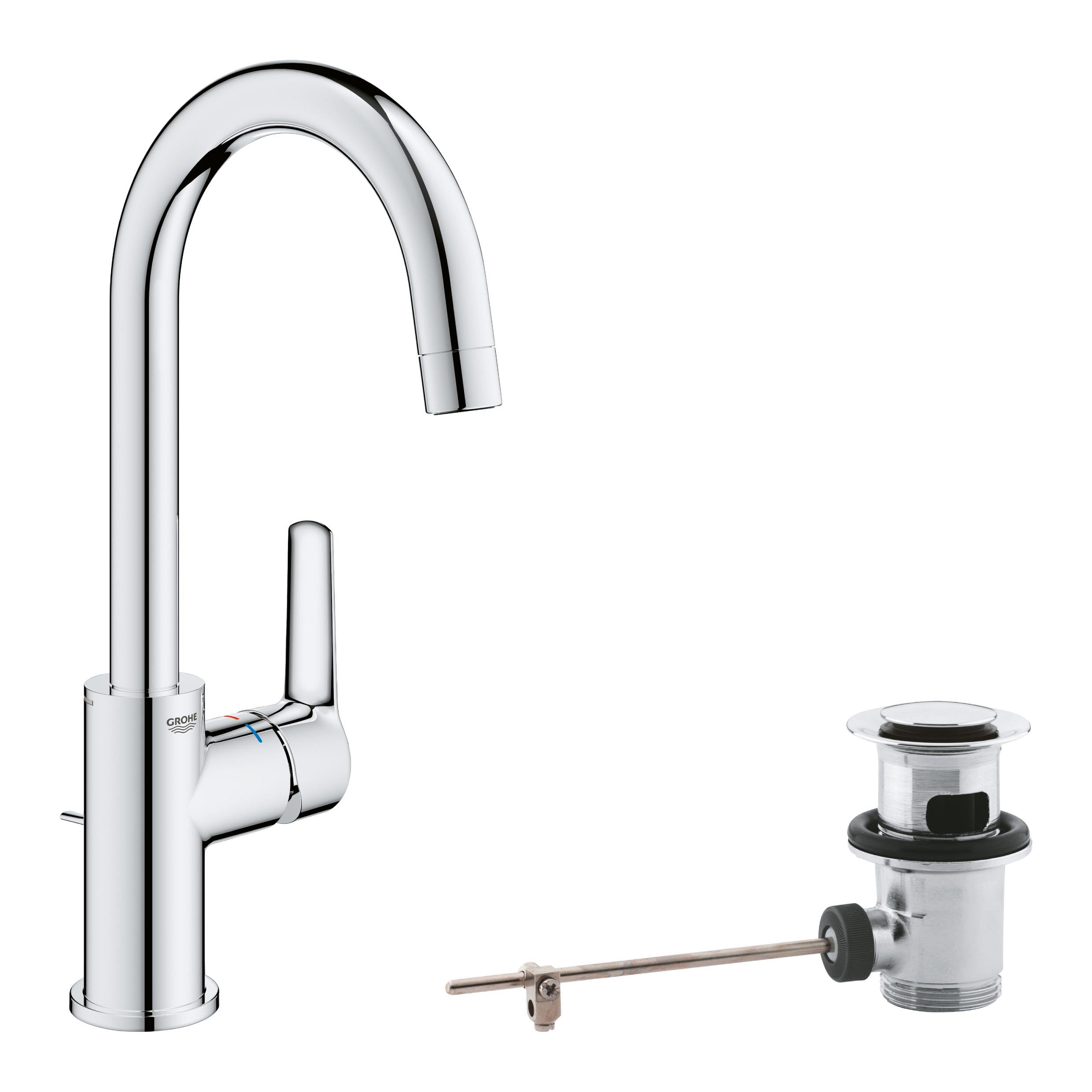 GROHE Start Quickfix Single-Lever Basin Mixer with Pop-Up Waste Set, L-Size, Swivel Spout, Water-Saving, Chrome 24203002