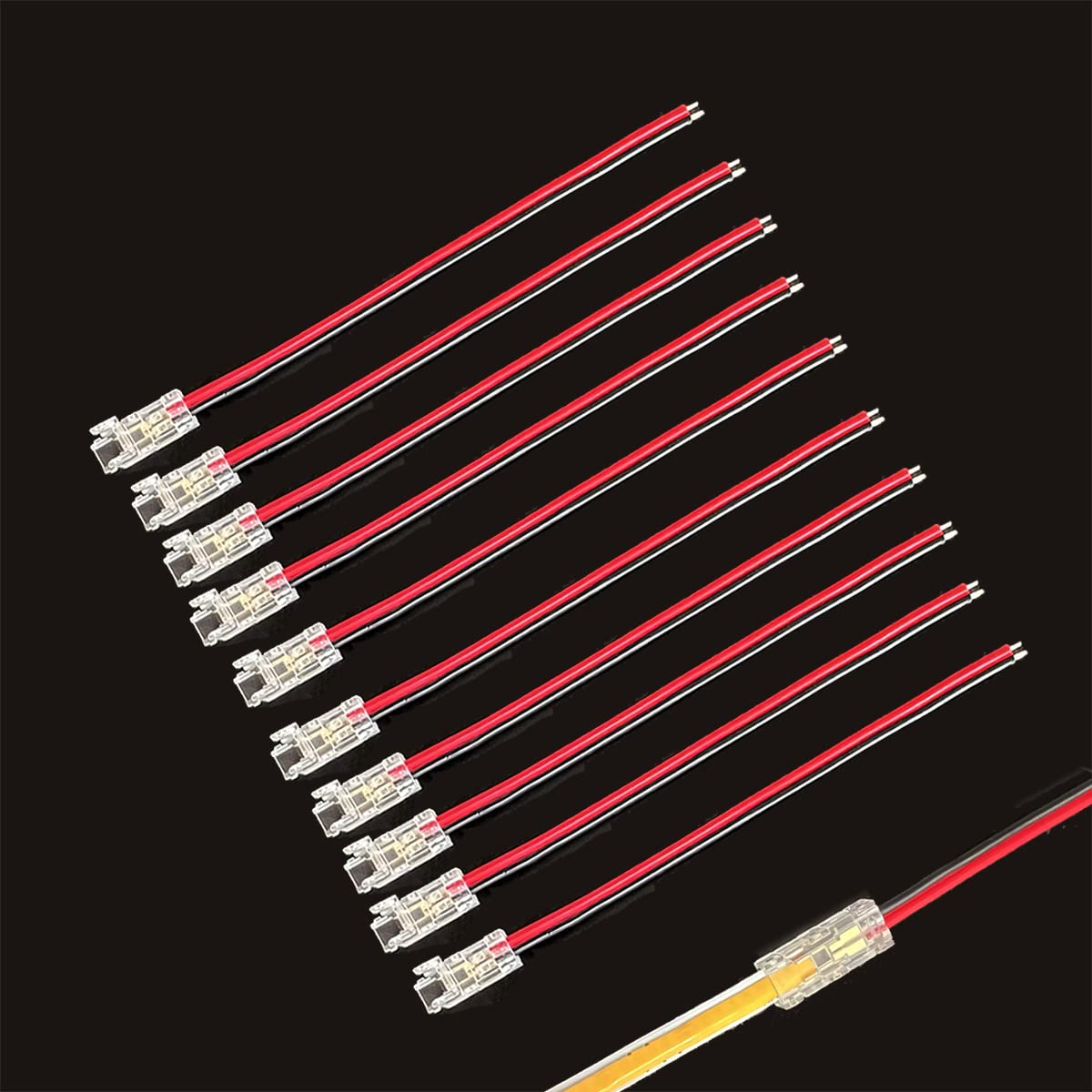 Boarda COB LED Strip Connectors, 2-Pin 10Pcs Gapless Solderless Connection + 10cm Cable for 5mm COB LED Strip Lights