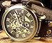 New Brand Mall Mens Steampunk Skeleton Case Automatic Mechanical Brown Brown Leather Sport Wrist Watch