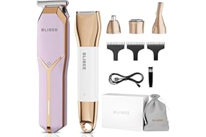 BLIBEE Hair Clippers & Bikini Trimmer for Women - Waterproof Electric Clippers and 4 in 1 Bikini Trimmer Set, Deluxe Hair Trimmer, Wet/Dry Body Shaver for Nose Eyebrows Beard Pubic Hair, Mauve