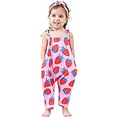 Lindanina Toddler Baby Girls Romper Sleeveless Jumpsuit Summer Clothes Adjustable Tie-Up Strap with Pocket Headband 1-5T