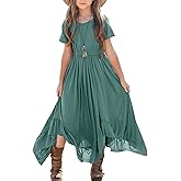 Seechoslo Tween Girls Maxi Dress Short Sleeve Casual Flowy Boho Style Summer Long Dress for Girls Big Kids Size 8-14 Years
