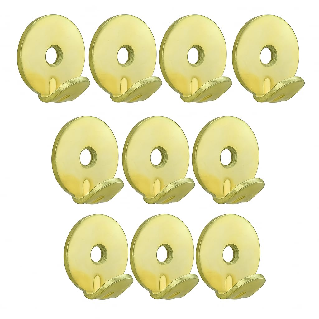 10 Pack Brass Plated Round Picture Hooks 25mm – Heavy Duty Wall Hooks for Hanging Pictures, Mirrors, Canvases and Frames – 1 Hole Gold Picture Hangers for Home and Office Use