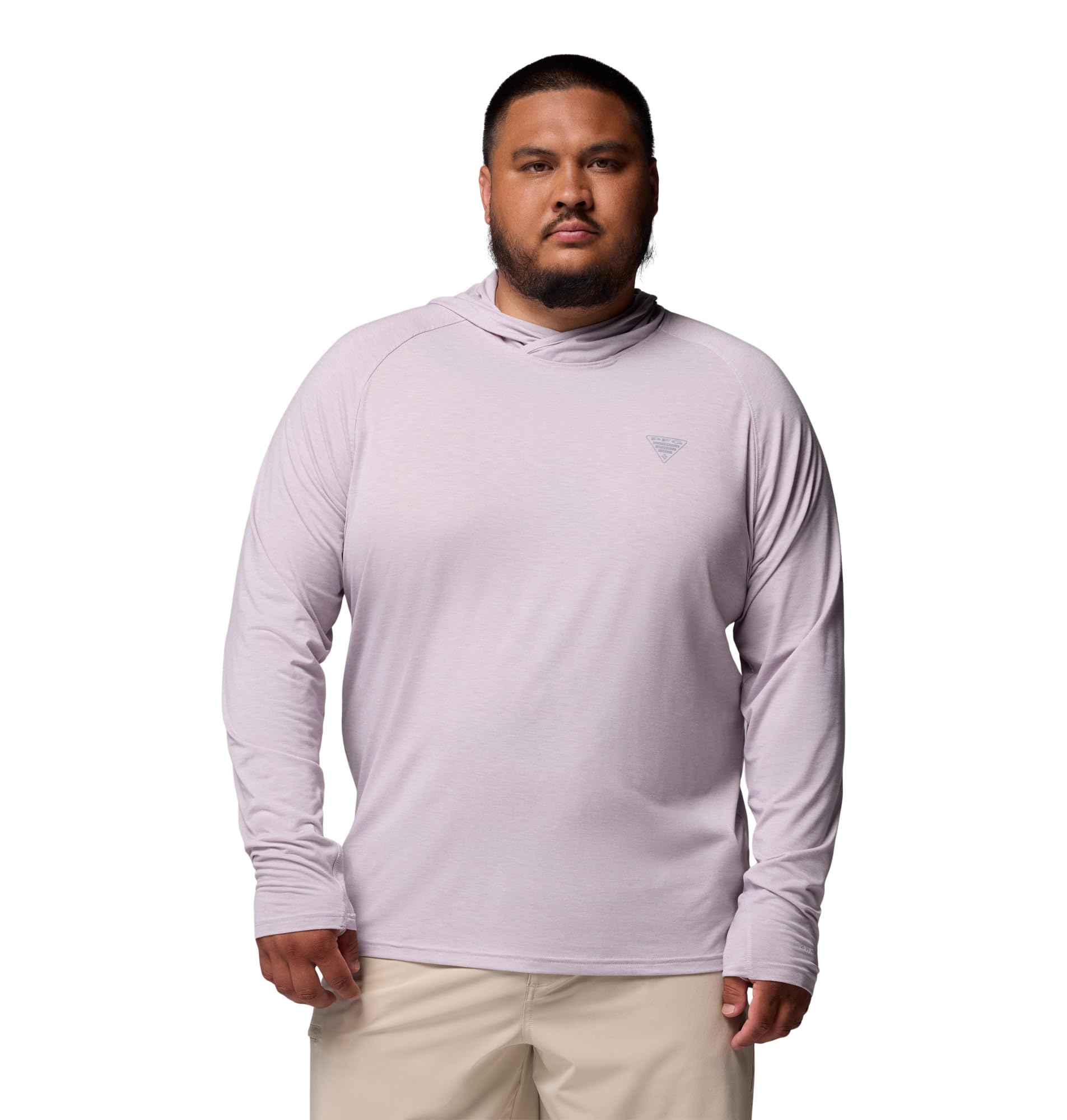 Columbia Mens PFG Uncharted Long Sleeve Sun Protection Hoodie, Lavender Pearl Heather, 1X