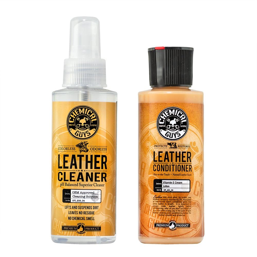 Photo 1 of Chemical Guys SPI_109_04 Leather Cleaner and Conditioner Complete Leather Care Kit for Use on Car Interiors, Leather Apparel, Furniture, Shoes, Boots, Bags & More (2 - 4 fl oz Bottles)