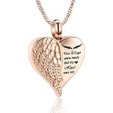 Yinplsmemory Love Heart Urn Necklace for Ashes Keepsake Memorial Cremation Jewelry Stainless Steel Angel Wing Heart Urn Locket Ashes Holder Memorial Urn Jewelry for Human/Pet Ashes