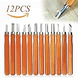 Wood Carving Knife, KKtick 12 Pcs Carbon Steel Wood Carving Tools, for Sculpture DIY Wax, Soap, Vegetables Carving and more for Kids & Beginners with Reusable Pouch.