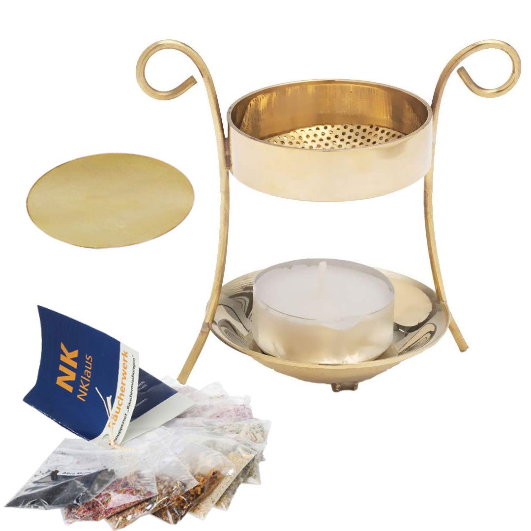 NKlaus Incense Burner gold Tealight Incense Set 14pcs. with Incense Blends Incense 40608