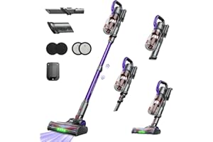 AlloyMove Cordless Vacuum Cleaner 45KPA, Up to 60mins Runtime Lightweight Powerful Suction Vacuum Cleaners for Home, 3 Suction Modes, Rechargeable Stick Vacuum for All Floor/Carpet/Pet Hair/Car, A03