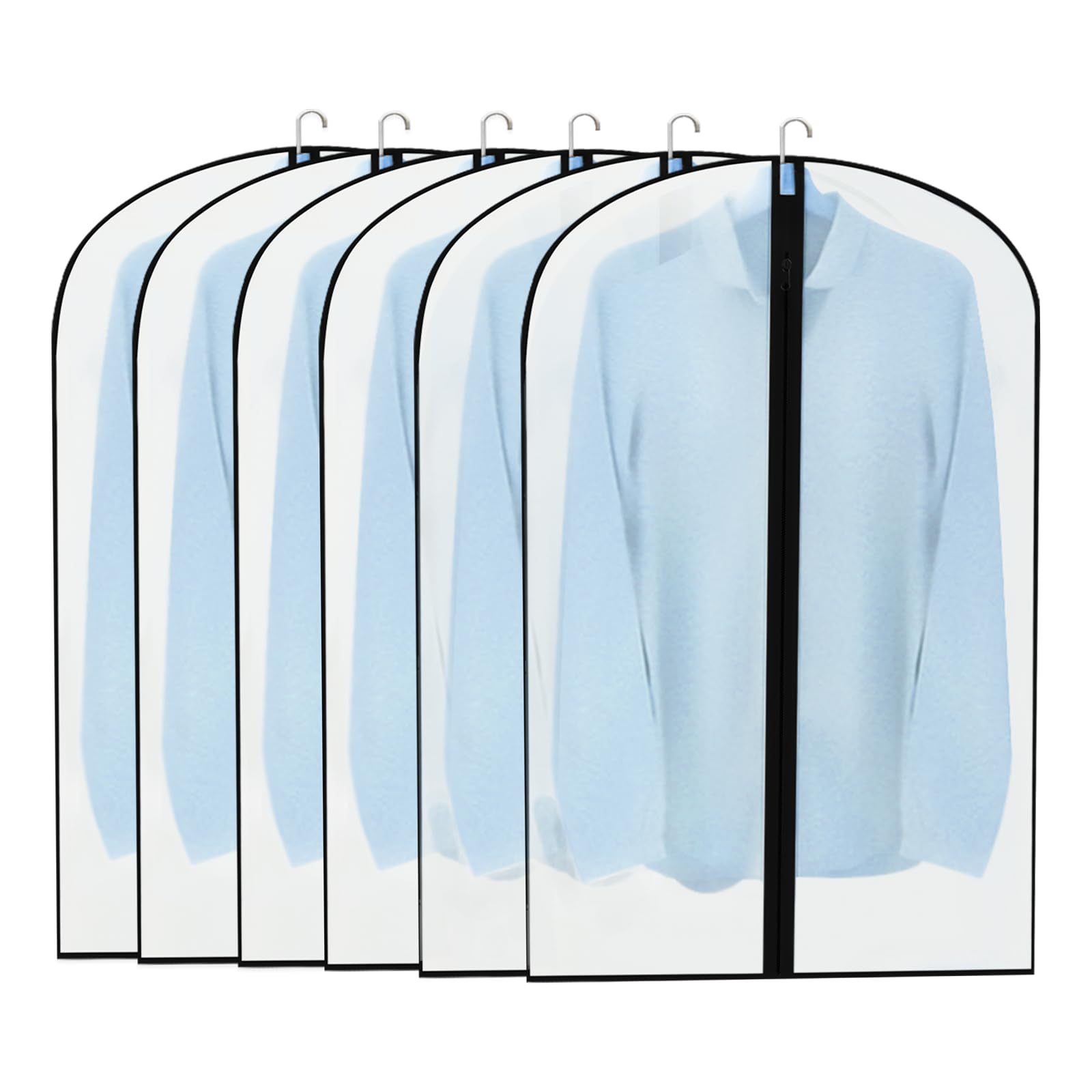 6PCS Garment Bags 60 x 100cm Waterproof Clothes Covers Protector Bags with Zip, Breathable Suit Bag Covers Dustproof for Wardrobe Clothes Storage, Moth Proof Coat Bag Dress Cover Bags Washable, Black