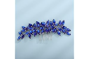 Teyglen Women Dainty Simple Full Blue Rhinestones Bride Wedding Hair Comb Luxurious Hair Accessories Shiny Rhinestones Bridal Side Hair Combs for Women Bride Girls (Blue)