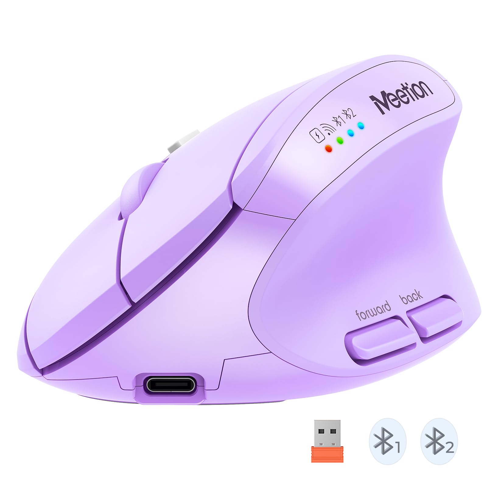 Photo 1 of MEETION Purple Wireless Mouse, Ergonomic Mouse, Bluetooth Vertical Rechargeable Mice