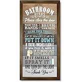 Rustic Bathroom Rules Sign, Wall Art - Hanging Wooden Decor
