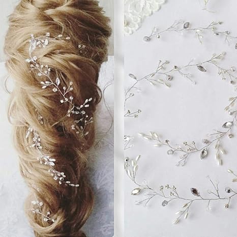 Amazon Com Unicra Bride Wedding Long Crystal Hair Vines Bridal