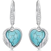 Turquoise Feather Earrings for Women 925 Sterling Silver Natural Turquoise Heart Earrings Jewelry Gifts for Mom Wife