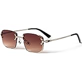 Street Knitted Vintage Retro Rimless Brown Tint Len's Square Unisex Silver Metal Wire Frames Sunglasses Men UV400 Gradient Rectangular Hip Hop Frameless Sun Glasses For Men And Women
