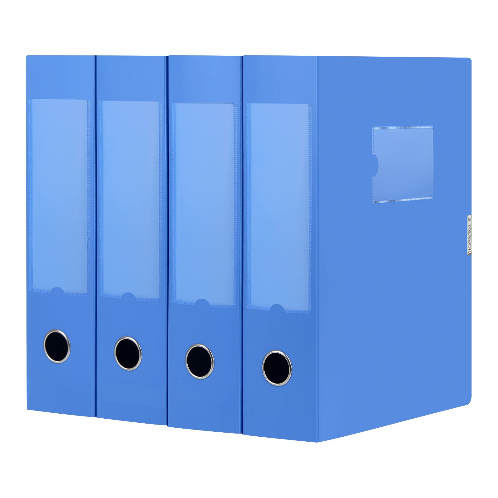DONGLI 4 Pack Blue A4 File Filing Boxes, Plastic, 75mm Spine, Archiving Box for Office School