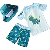 BAOPTEIL Baby Toddler Boys 3-Pieces Swimsuit Sets Blue Shark Bathing Suit Rash Guards Sunsuit Swimwear with Hat UPF 50+ FBA