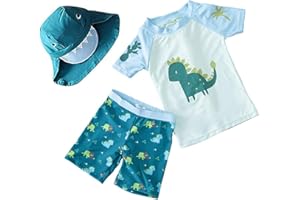 BAOPTEIL Baby Toddler Boys 3-Pieces Swimsuit Sets Blue Shark Bathing Suit Rash Guards Sunsuit Swimwear with Hat UPF 50+ FBA