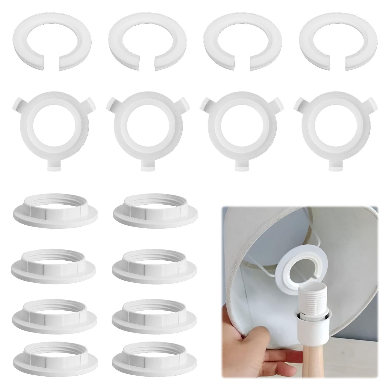 Lampshade Reducer Ring, 16 Pcs Lamp Shade Reducer, E14 to E27 Adapter Rings - White