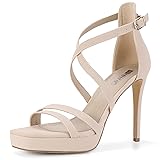 IDIFU Nude Heels Platform Heels for Women Strappy
