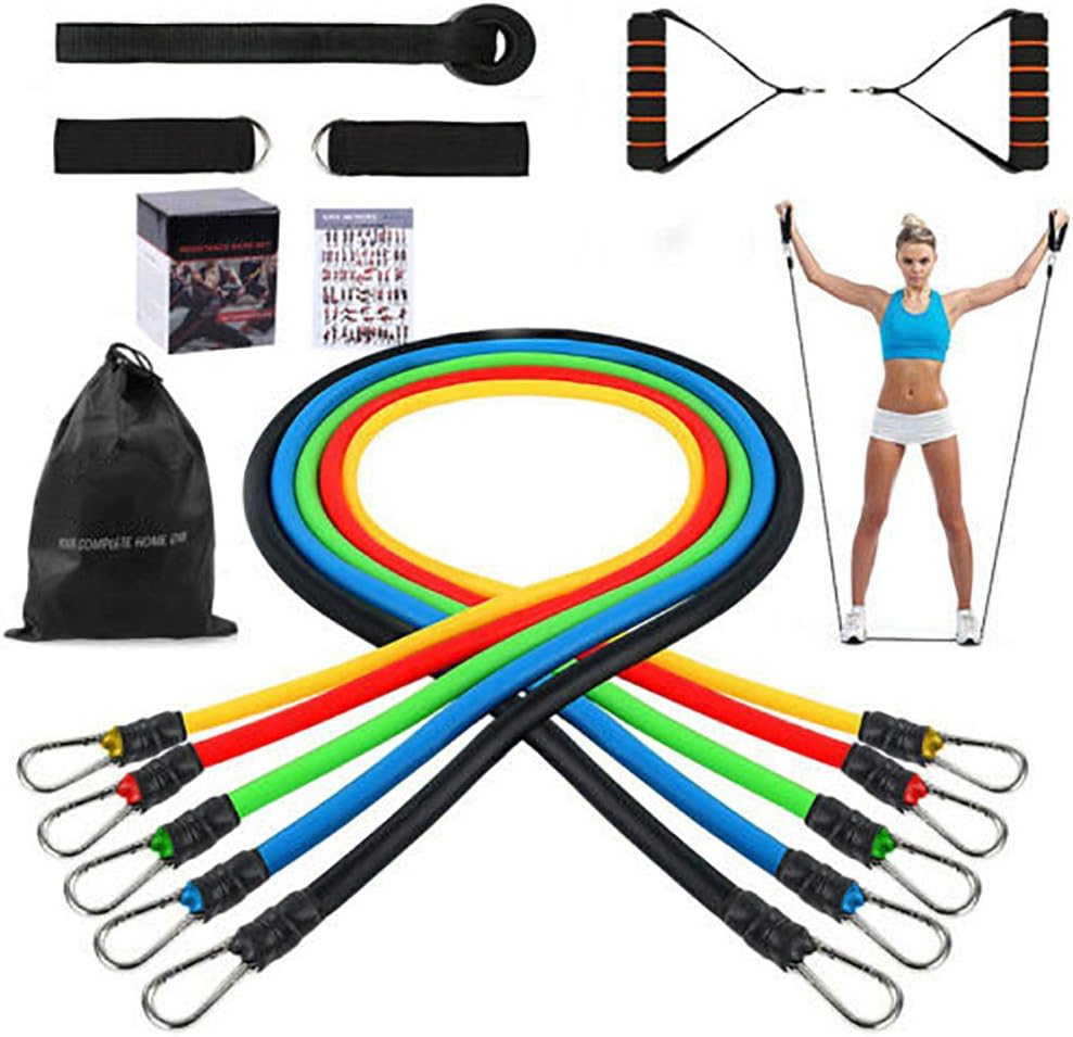 Chanhan New Resistance Bands Workout Exercise YOGA 11 Piece Set with Fitness Tubes, Fitbeast Resistance Band, Fitness Stretch Workout Bands, Ankle Straps, Door Anchor for Home Fitness, for Men Women