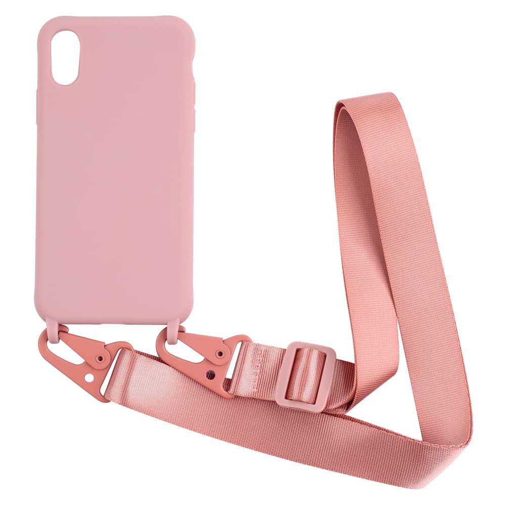 PuYu Zhe Compatible With iPhone XR Case,Soft Matte Silicone TPU Crossbody Cover with Adjustable Neck Cord Lanyard Strap,Slim Stylish Shockproof Lanyard Case-Sand Pink