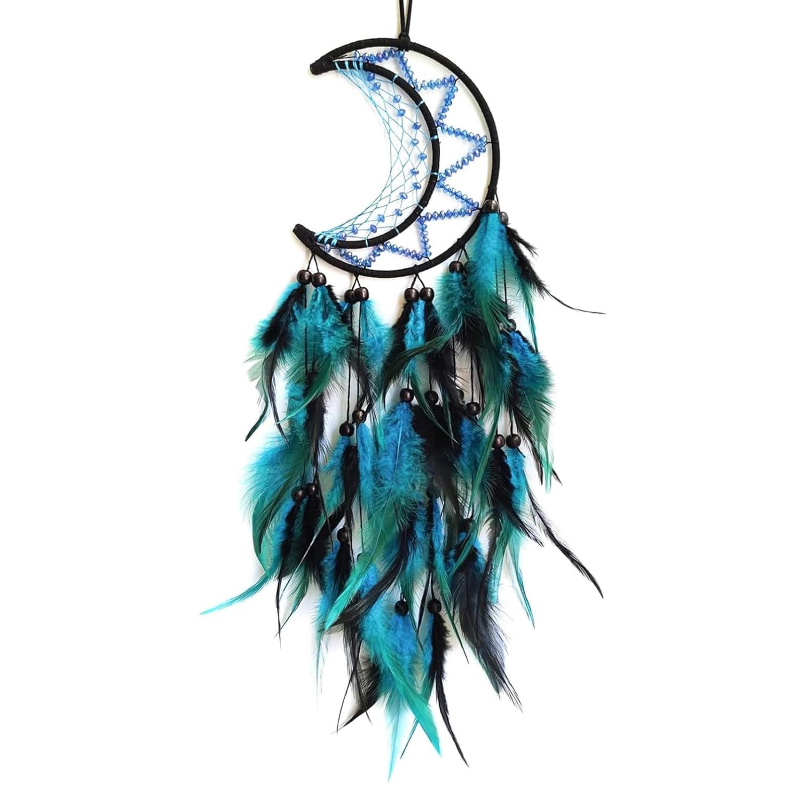 Dream Catcher with Black and Blue Feather Design Wolf Theme Wall Hanging for Boys and Girls Teen Bedroom Accessory and Home Craft Gift