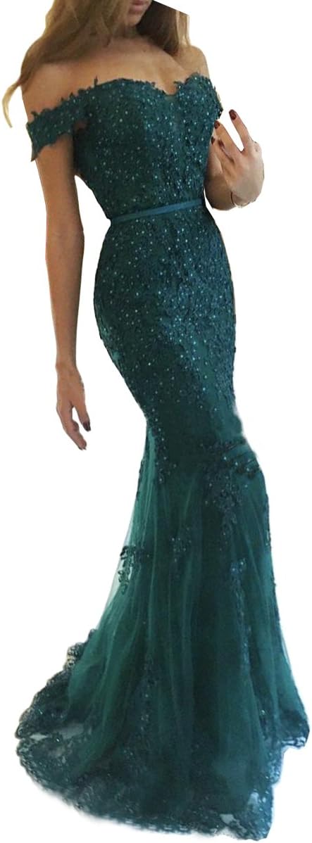 Zechun Women's Mermaid Off Shoulder Lace Prom Dress Evening Gown
