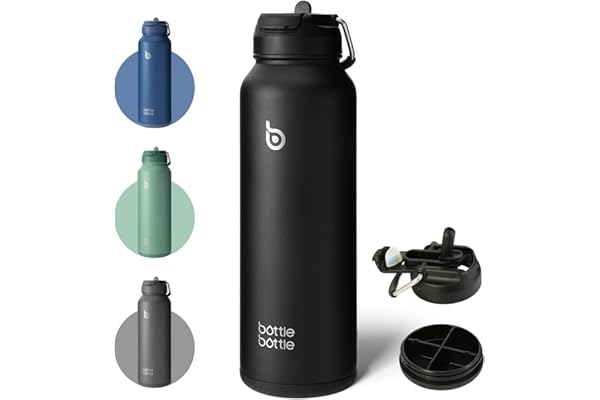 BOTTLE BOTTLE 40oz Insulated Water Bottle with Straw Sport Stainless Steel Water Bottle with Handle Lid Outdoor Sports Bottle for Pills (black)