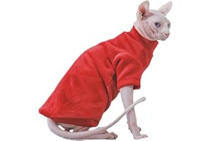 KITIPCOO Turtleneck Sweater for Sphynx Cat Soft Thick Double-Sided Fleece Cat Clothes Winter Warm Outfit Coat for Hairless Cats and Small Dogs Apparel with Sleeves (Red, X-Large)