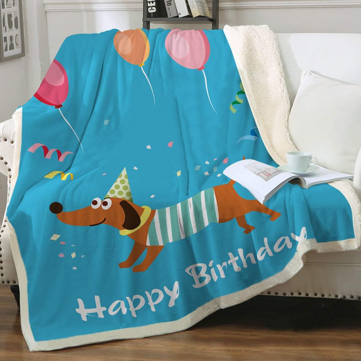 Sleepwish Dachshund Throw Blanket Blue Sausage Dog Fleece