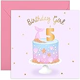 CENTRAL 23 Girl Birthday Card Age 5-5th Birthday Birthday Card for Daughter - Cute Mermaid Cake - Happy Birthday Cards for Her Kids - Comes with Cute Stickers