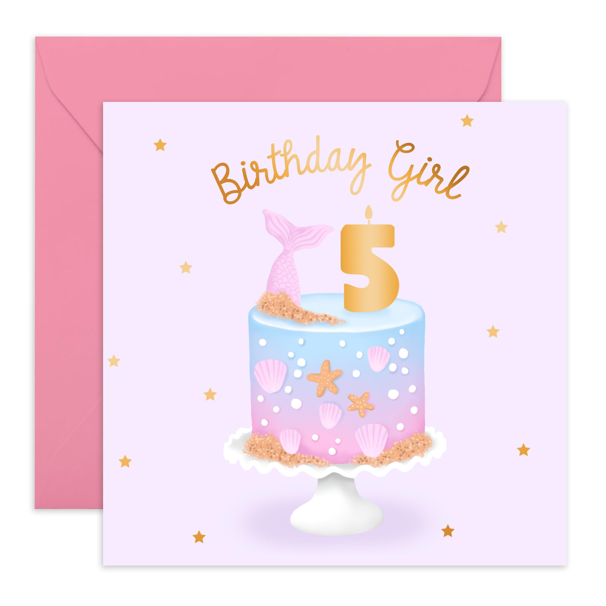 Central 23 - 5th Birthday Card - for Birthday Girl - 5 Years Old - Mermaid Cake - Comes with Cute Stickers