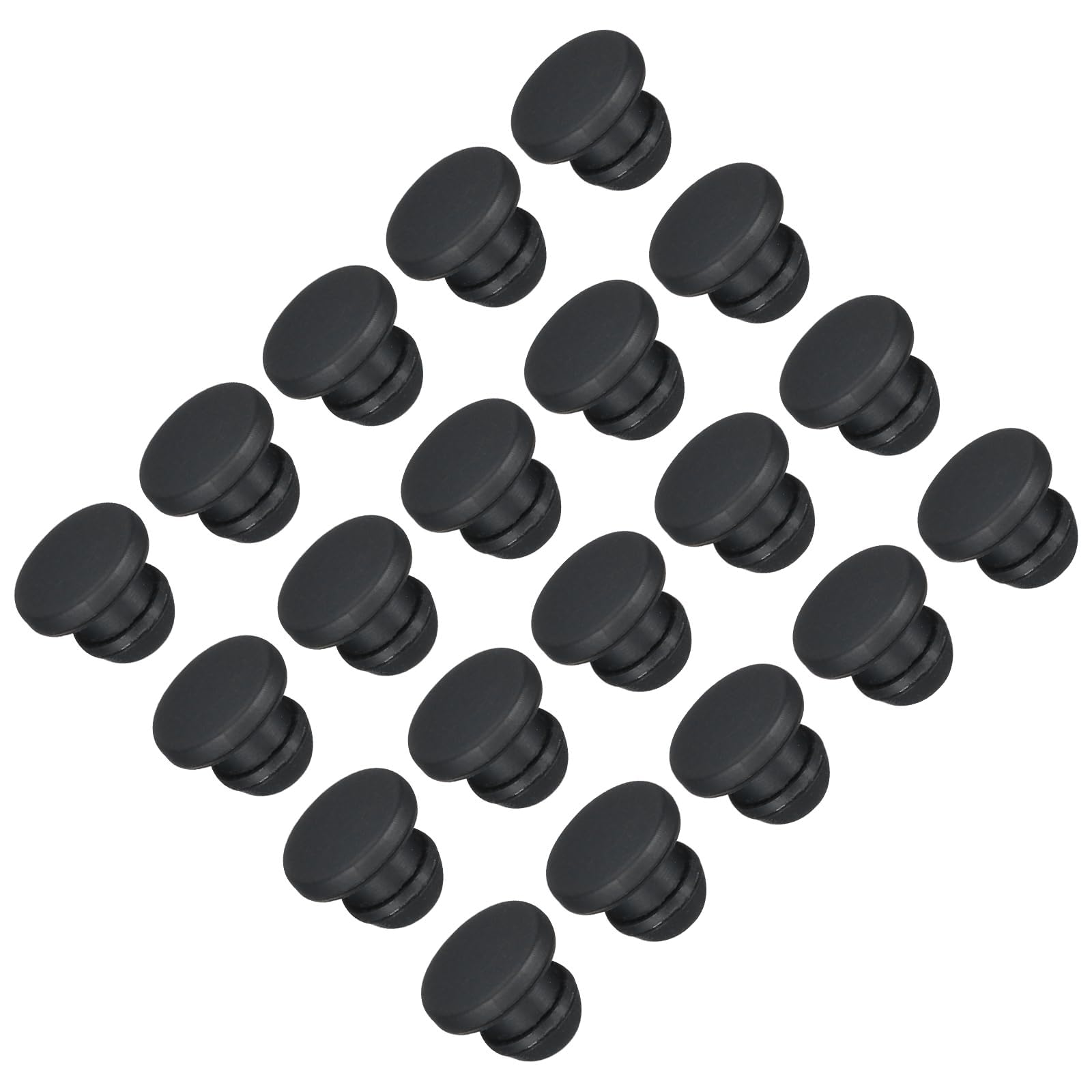 TOP-VIGOR 20Pcs Silicone Snap in Locking Hole Plugs, 5.5mm Diameter Hole Stoppers, Rubber Panel Seal Cover Flush Type Panel Round for Kitchen Rubber Bulkheads Waterproof Sealing Plugs, Black