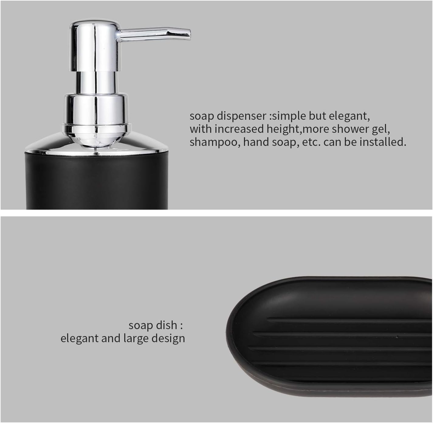 Bathroom Accessory Set 4 Pcs Plastic Bathroom Decor Toothbrush Holder Toothbrush Cup Soap Dispenser Soap Dish Farmhouse Decor Bathroom Home Decor Craft (Black): Home & Kitchen