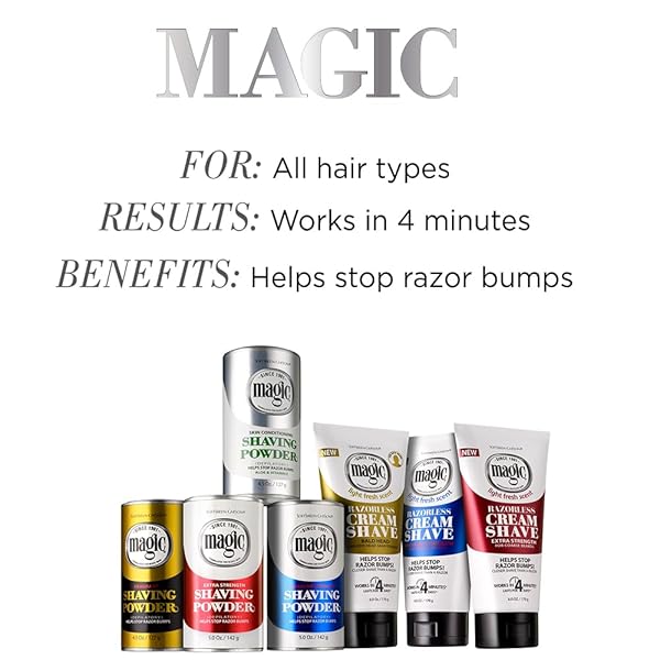 SOFTSHEEN-CARSON MAGIC RAZORLESS SHAVING CREAM, HAIR REMOVAL CREAM FOR BODY HAIR, REGULAR STRENGTH DEPILATORY CREAM, WORKS IN 4 MINUTES FOR NORMAL HAIR, 6 OZ
