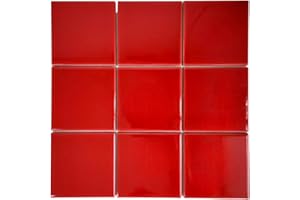 DYARI Set of 9 Ceramic Tiles 4"x4" Solid Color Versatile and Long-Lasting Wall and Floor Decor Backsplash Kitchen Bathroom (Imperial Red)