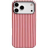 Fycyko for iPhone 17 Pro Case Striped Cute Aesthetic Fashion Phone Case Glossy Protective Cover for iPhone 17 Pro-Pink Red