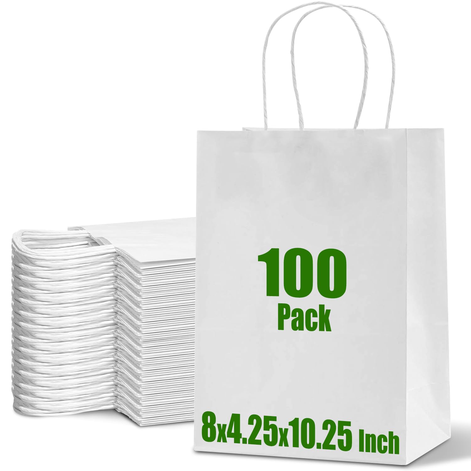 Photo 1 of Ginkgo Medium White Gift Bags with Handles Bulk 8x4.25x10.25 Inch Paper Bags for Shopping Retail Grocery Sacks Birthday Party Favors Wedding Restaurant Takeout and Business (100 Pack)