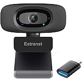 Estranst 1080P Webcam for PC Laptop MacBook Computer Desktop, with Microphone & Privacy Cover & USB C Adapter