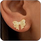 GEMAZE Hypoallergenic Gold Plated Bow Earrings for Women, 14K Gold Plated Stud Earring for Women Trendy, Dainty Non Tarnish Ribbon Bow Earrings for Women Jewelry Gifts