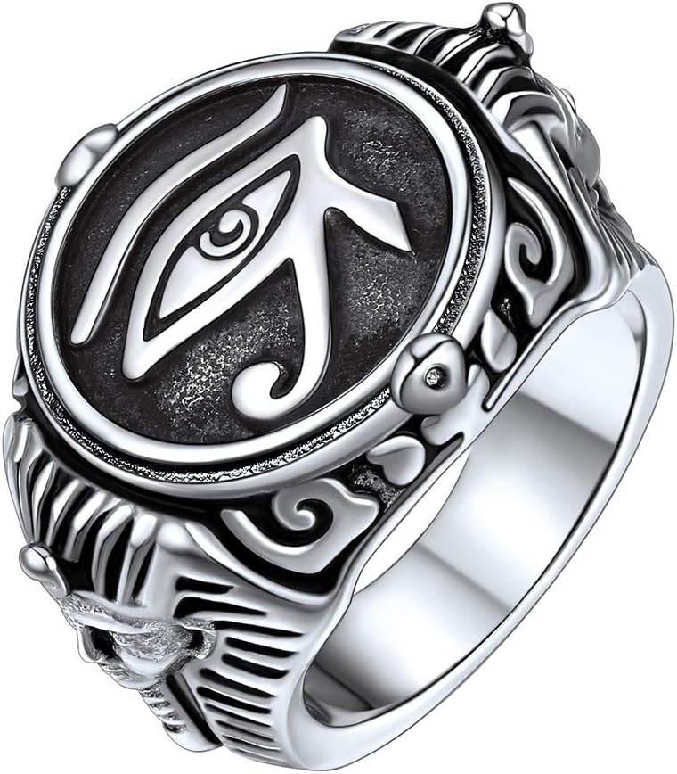 U7 Jewelry Ankh Rings Ancient Egyptian Eye of Ra Horus Ring Stainless Steel/Gold Plated/Black Color Egypt Symbol Rings for Men Women
