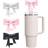 CDYLDXG 3Pcs Glitter Straw Covers for Stanley Cup, 10mm Bow Straw Topper, Silicone Cap Dust Plug for 30oz & 40oz Tumblers, Tumbler Accessories Gift for Women